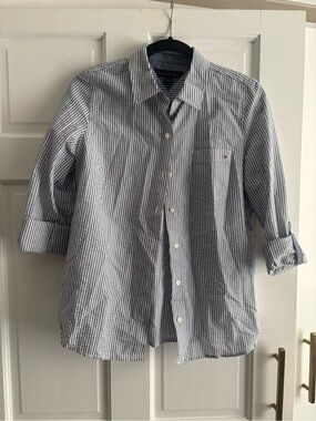 Tommy Hilfiger Blue and White Striped Button-Down Shirt